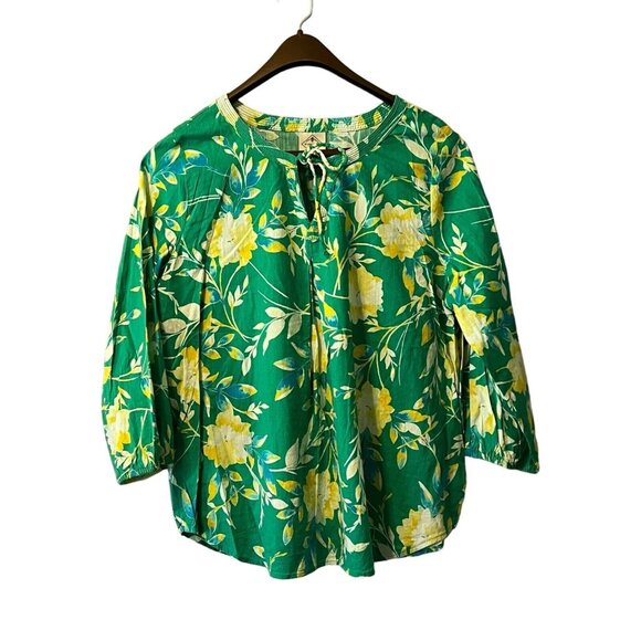 St. Johns Bay Women Green Floral Long Sleeve Blouse Size Large Hawaiian Colorful - Picture 1 of 14